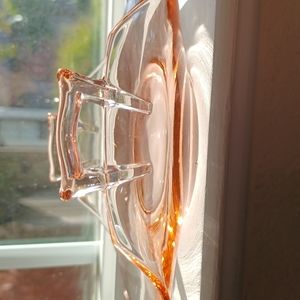 💗Pink glass octagon bon bon dish with handles